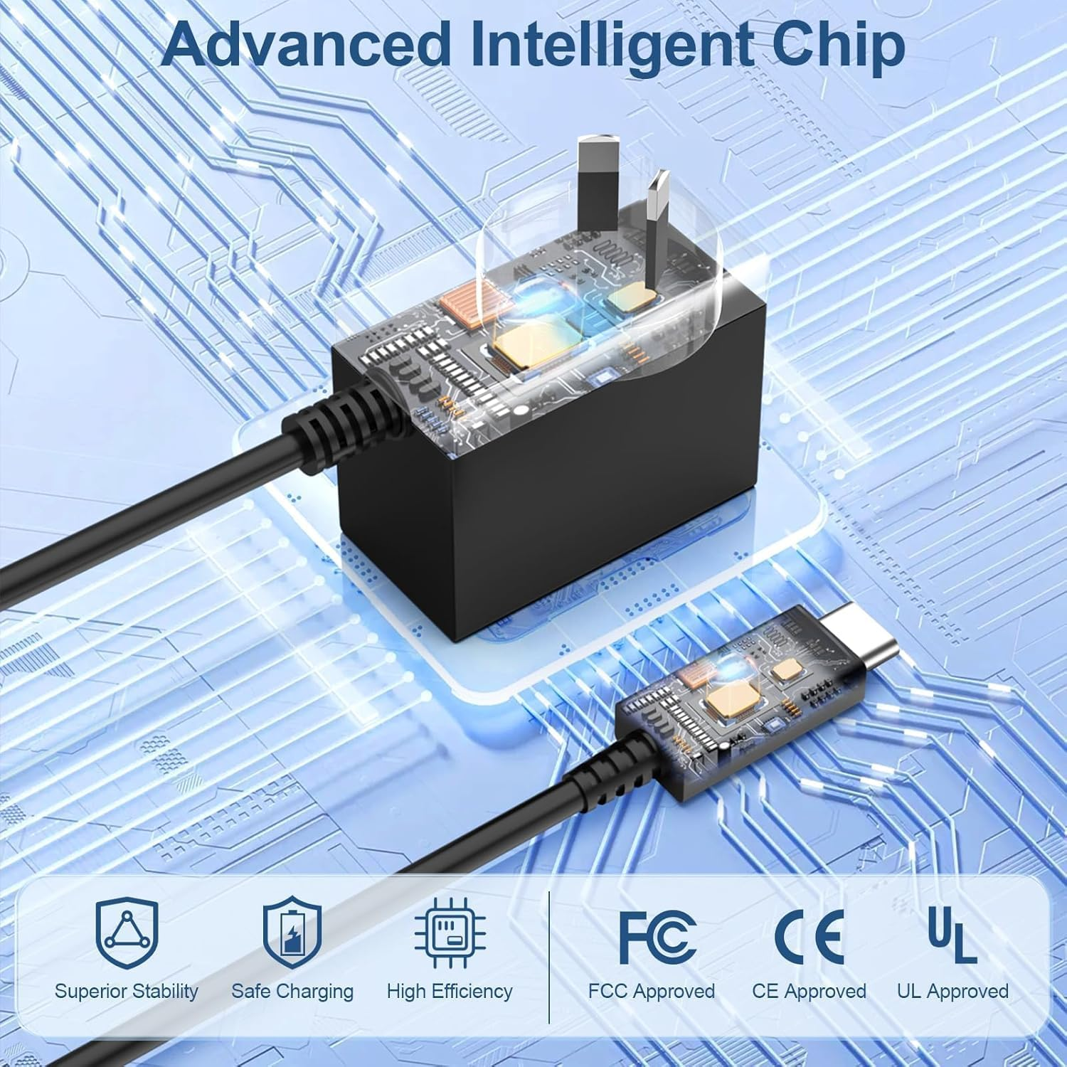 YSSTKFD Switch Charger 45W USB C Fast Charging with 1.5M Cord, AC Adapter Compatible with Nintendo Switch Lite/Switch Oled/Steam Deck/Playstation Portal (Australian Plug) image number 1