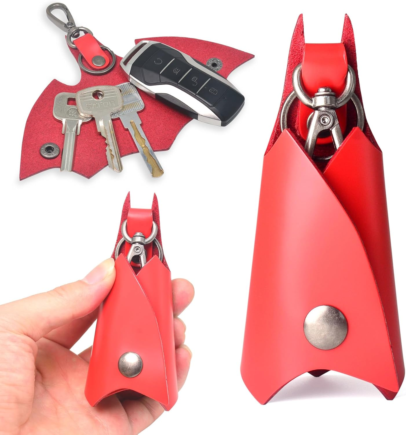 CAILLU POP Keychain Leather Bat for Car Key Fob Case,Leather Keys Ring Cover Holder,Man BMW Key Chain