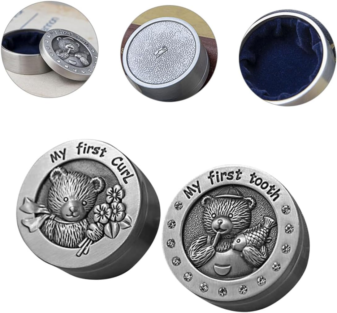 2Pcs Tooth Box for Boys and Girls Keepsake Organizer Metal Tooth Saver Birth Certificate Holder for Nursery Storage Organization image number 1