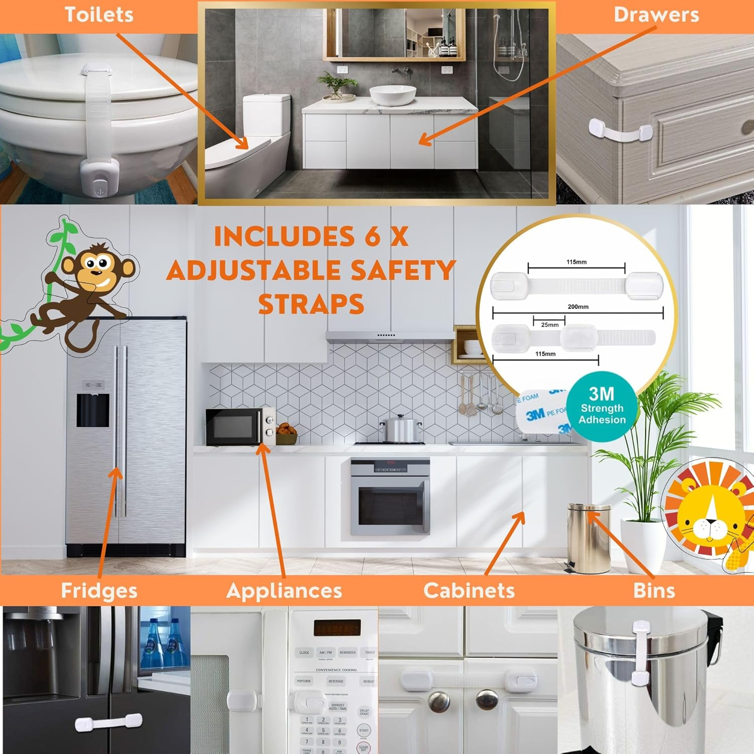 Baby Proofing Kit 67Pcs All in One Includes Magnetic Cabinet Locks for Baby Proofing, Corner Bumper Protectors, Child Safety Strap Locks, Power Point Outlet Covers, Finger Pinch Guards & Bath Toys