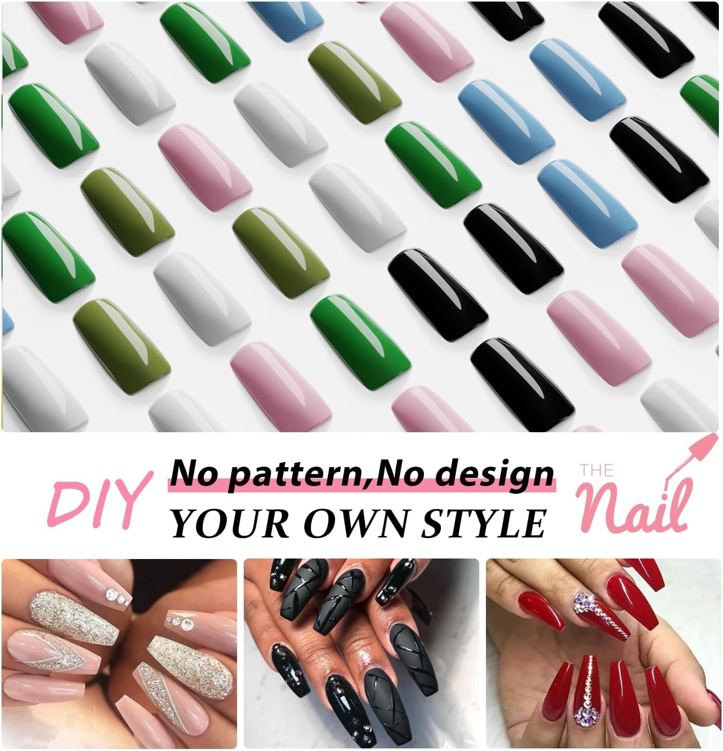 KXAMELIE Colour Medium Long Stiletto Almond Press on Nail 6 Packs Medium Press on Nails Square Shape Spring Fake Nails image number 5