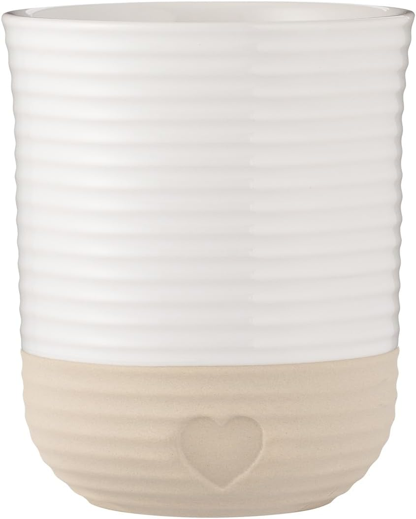 Mason Cash Rustic Charm Utensil Holder Stoneware with Debossed Heart Motif Durable Large Capacity for Kitchen Tools & Gadgets Stylish Countertop Organizer image number 6
