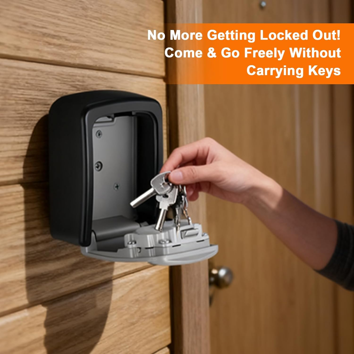 Key Lock Box outside with 4-Digit Combination Code Wall Mounted Heavy-Duty Key Lock Holder, Weatherproof Outdoor Hide-A-Key Box for Home, Car, Office (Universal Fit) image number 5