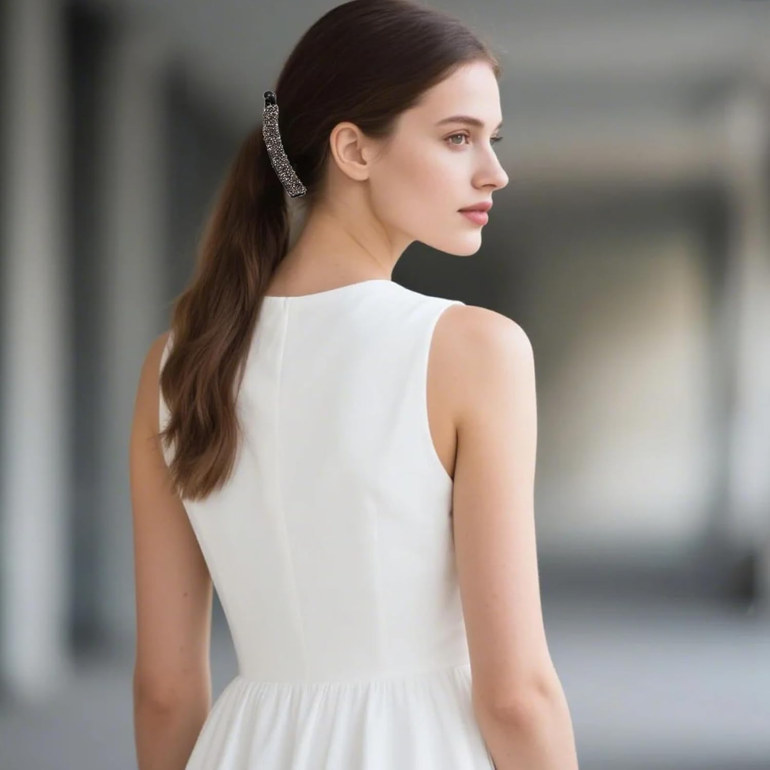 Pack of 2 Hair Clips Women'S Rhinestone, French Hair Clip Silver, Banana Clip Glitter, Hair Clips Women'S Elegant Rhinestone, Banana Clip, Suitable for Women, Girls (Black, White) image number 5