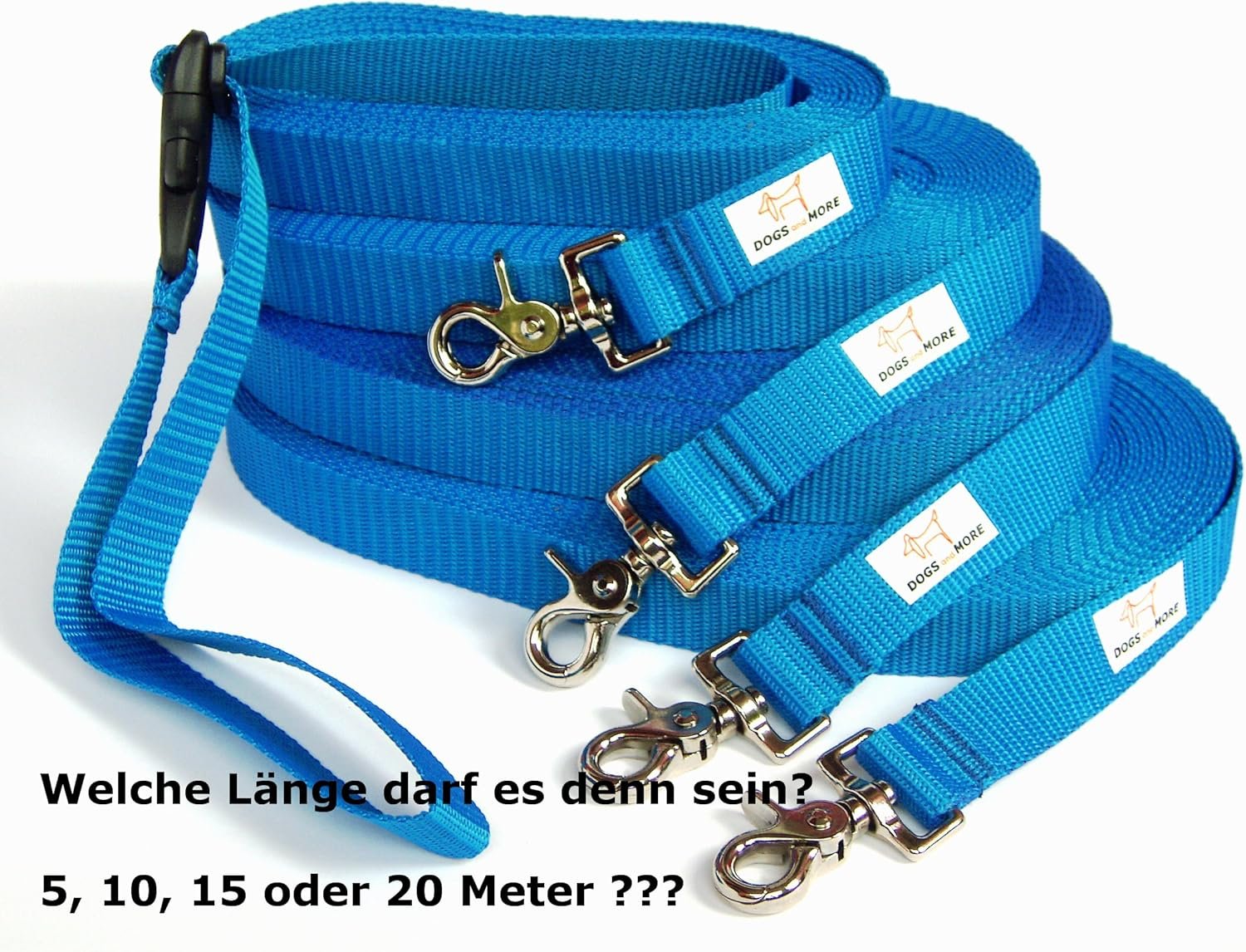 DOGS and MORE - Extendible Recall Lead with Detachable Hand Loop - Base 10 Metres (Blue; 25 Mm Wide) / Search Lead/Field Lead