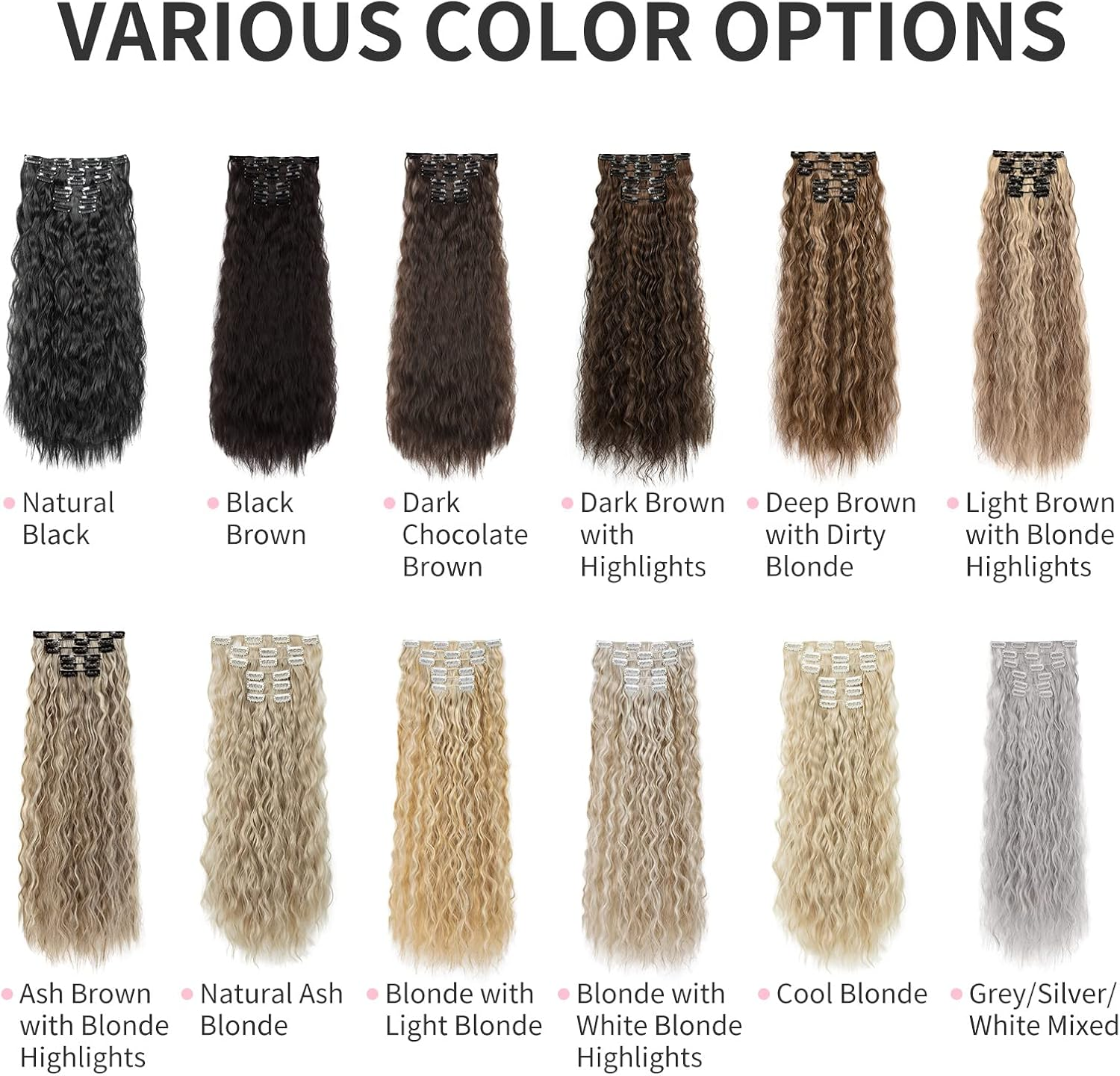 FLUFYMOOZ Clip in Hair Extensions,6Pcs Hair Extensions Long Mermaid Waves Wavy Synthetic Clip on Hairpiece for Women 24 Inch (Black Brown) image number 4