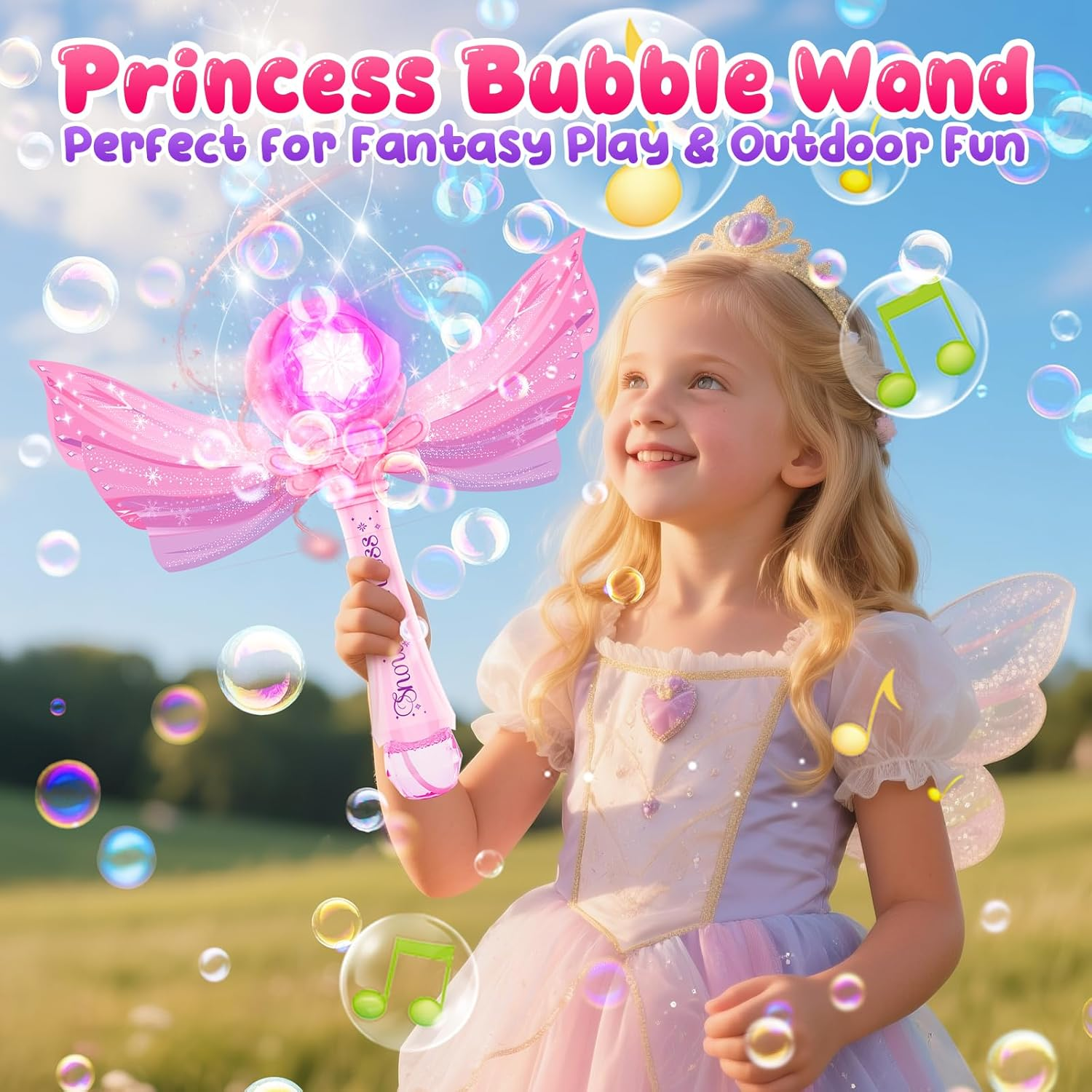 Zynexis Bubble Wands for Kids Girls - LED Light & Music Bubble Machine with 2 Bubble Solutions, Outdoor Party Birthday Toys for Toddlers, 3 4 5 6 7 8 Year Old Girls Gift image number 5