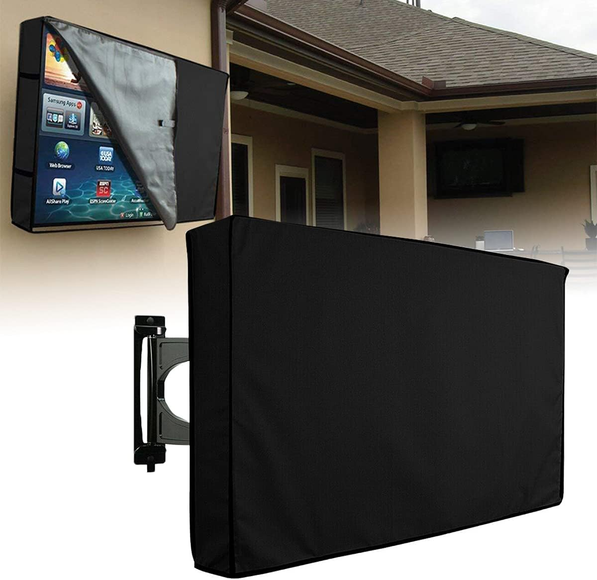 Outdoor Waterproof TV Cover, 600D Heavy Duty Oxford Full Flat Screen Television Protector, Weather UV Water Dust Proof Cover for 50" to 70" TV (For 60-65 Inch TV)