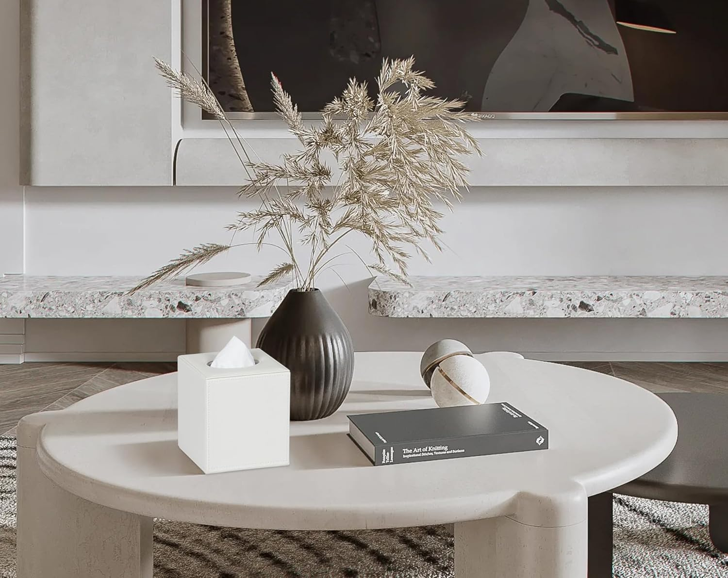 Tissue Box Cover Square Tissue Box Holder for Bathroom (White) - Black image number 7