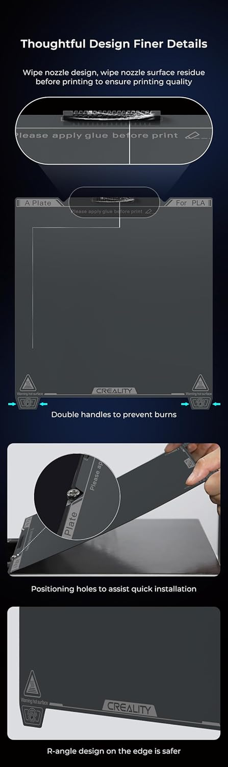 Creality Upgraded K1C Smooth PEI Build Plate Kit (235 * 235Mm), without Soft Magnetic Sticker, Wipe Nozzle Design, Wear-Resistant and High-Temperature, 3D Printer Platform for K1C image number 5