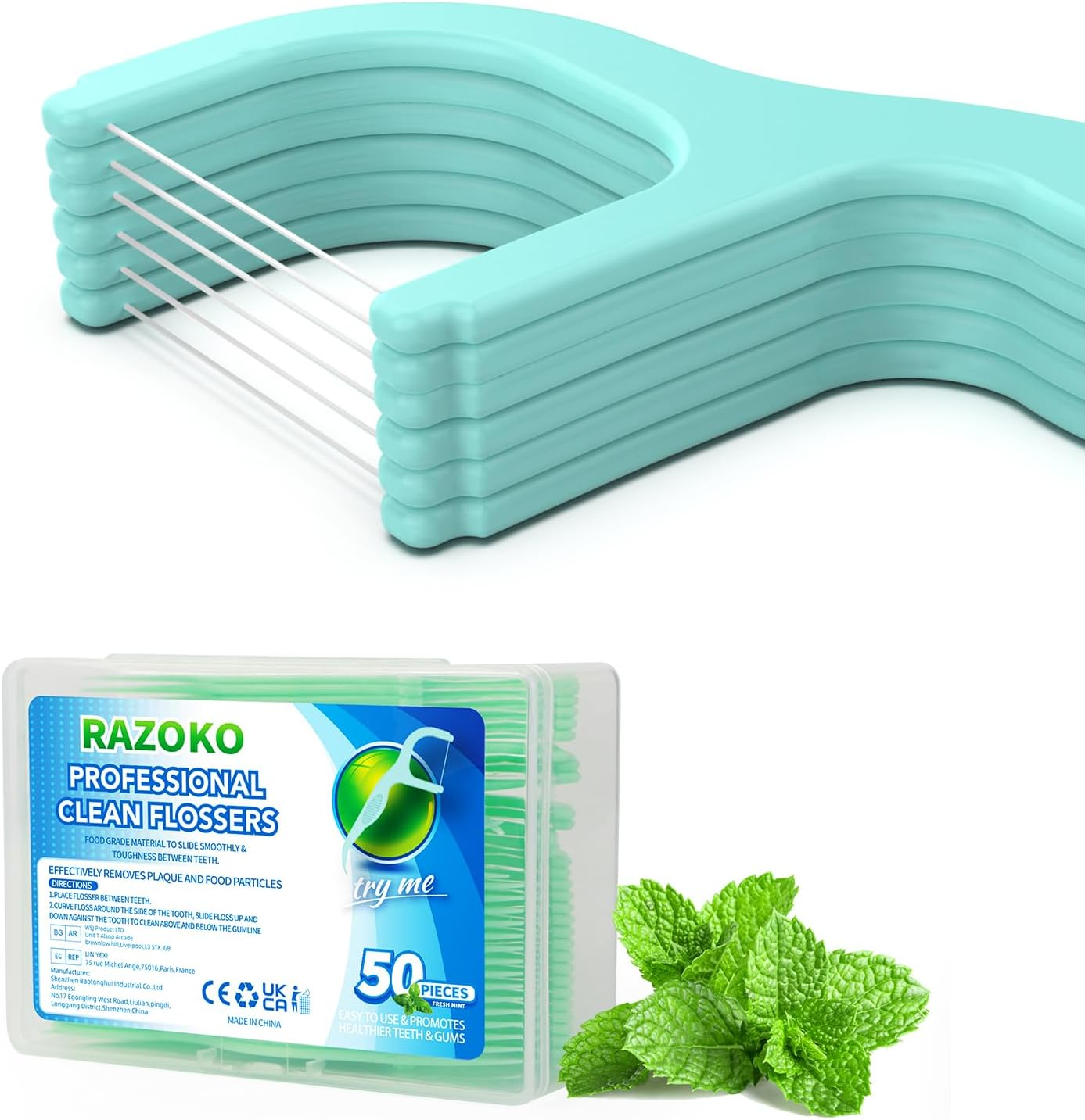 RAZOKO Dental Floss Picks Extra Strong Flosser Pick Toothpicks Fresh Mint 200 Count image number 4