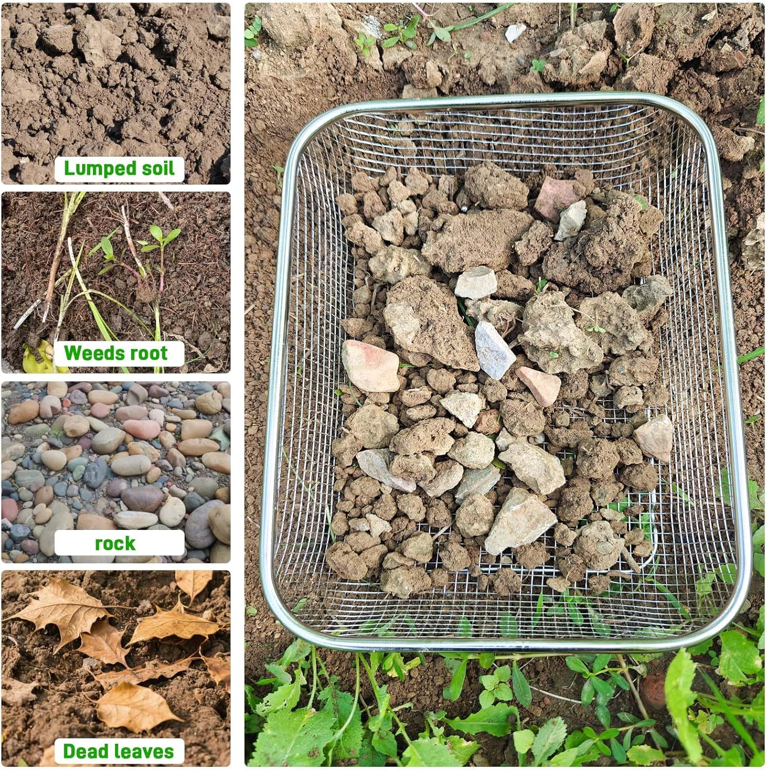 Garden Sieve Stainless Steel Earth Sieve & Garden Compost Sieve, Heavy Duty Garden Sieve for Soil and Stones, Garden Puzzles Perfect for Gardening, Ideal Sieve for Sieving and Filtering Compost, Soil image number 1