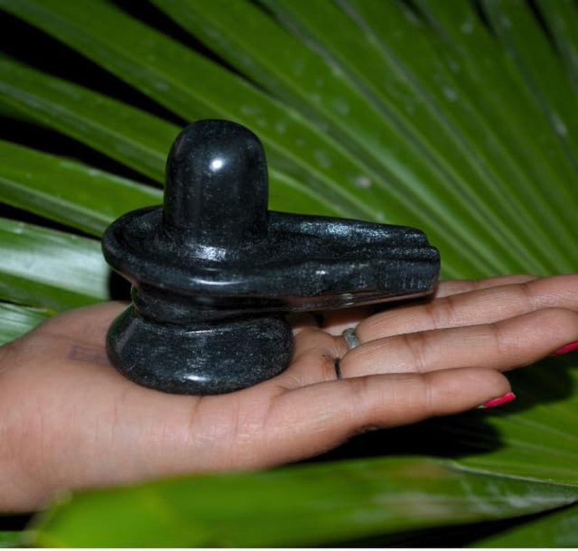 Black Marble Shivling,Shiva Lingam- 3" in Length.- Energized Beautifully Handcrafted Linga for Spiritual Powers Enormous Wealth and Prosperity Baneshwar Narmadeshwar Banalingam Shivling - I-8006