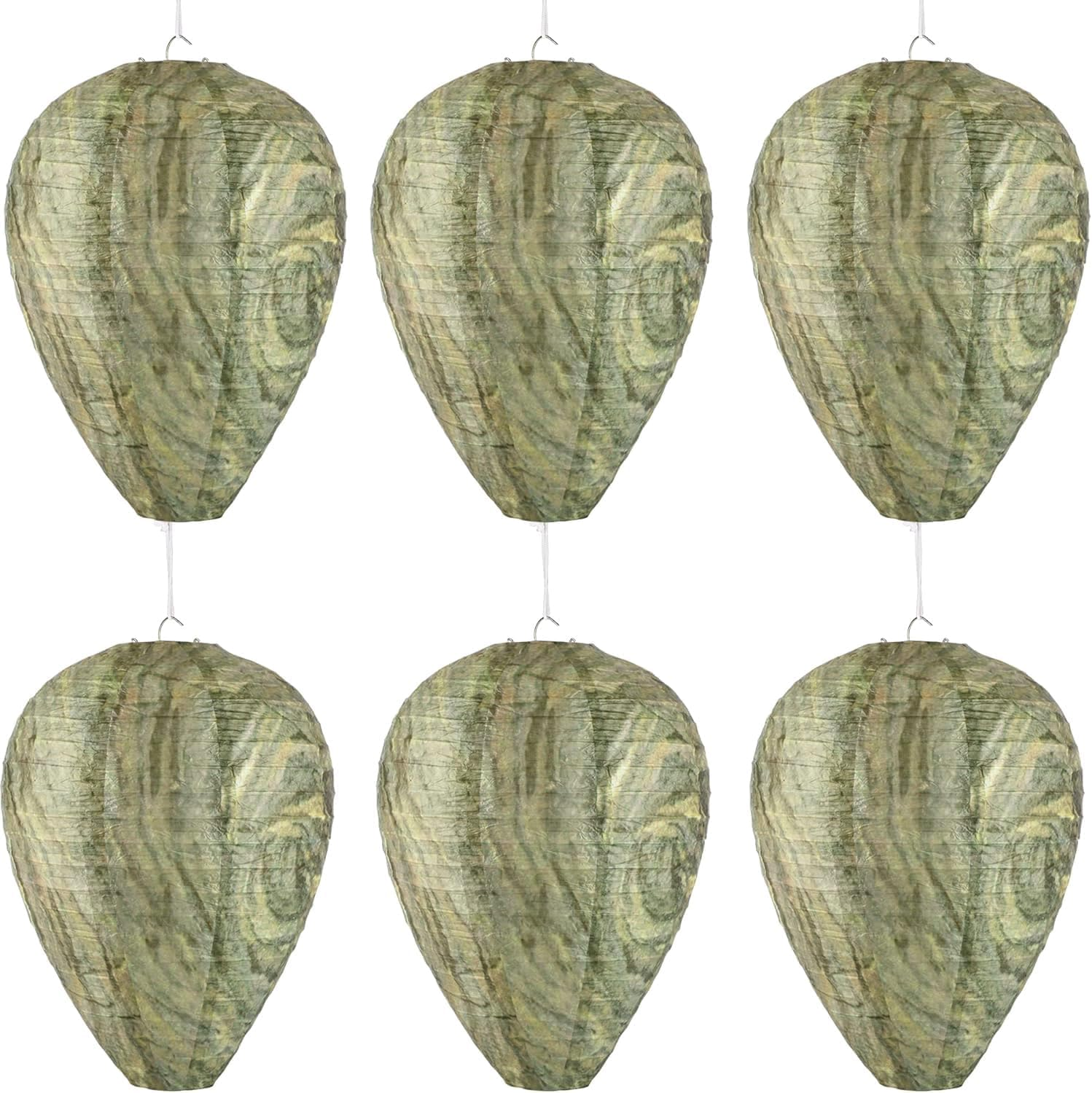 DECYOOL 6 Pack Paper Wasp Nest Decoy Hanging Wasp Nest Stay Away from Wasps Hornets Yellow Jackets(Brown Green)