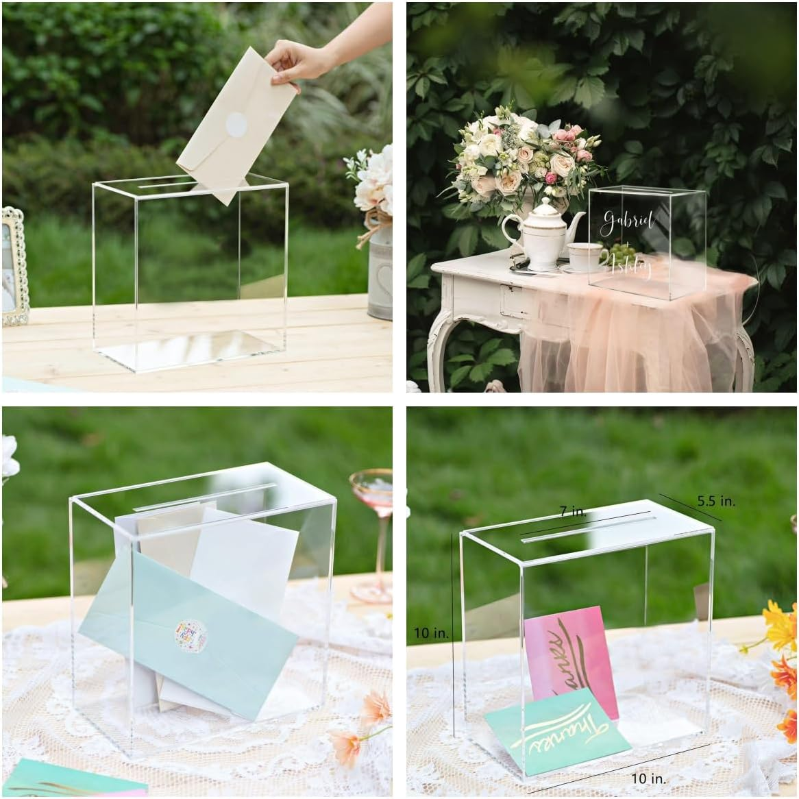 XICEN Wedding Card Box, Acrylic 10 Inches Large Clear Card Box, No Assembly Needed