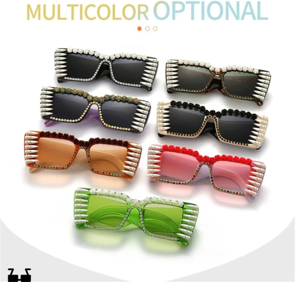 Diamond Retro Square Sunglasses Women Men Party Eyeglasses Vintage Hip Hop Punk Sun Glasses UV400 - 1 image number 2