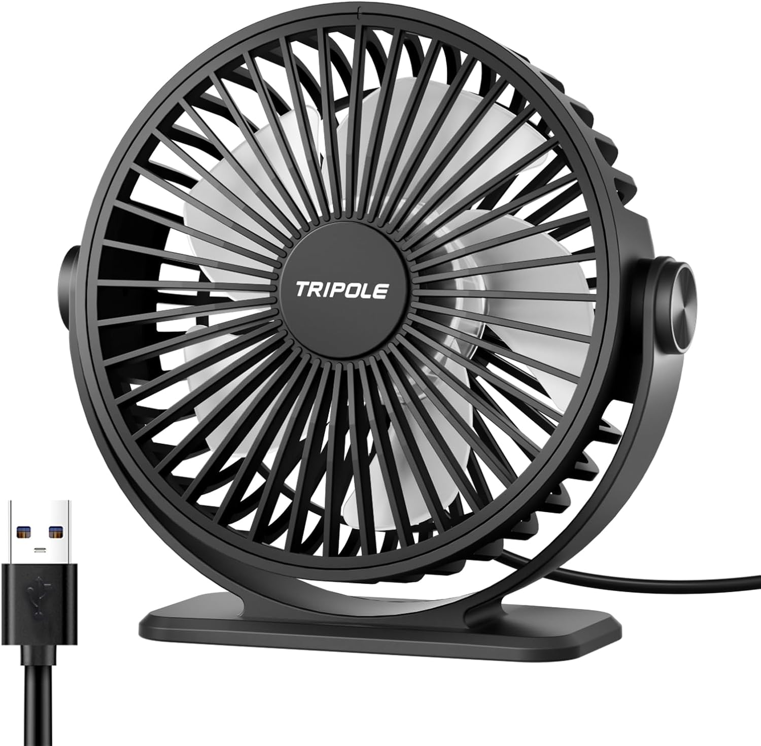 Tripole Desk Fan USB Powered Portable Mini Fans with 3 Speeds Quiet Plug in Small Fans 360&deg;Rotation Head for Desktop Office Home Travel No Battery (Black)