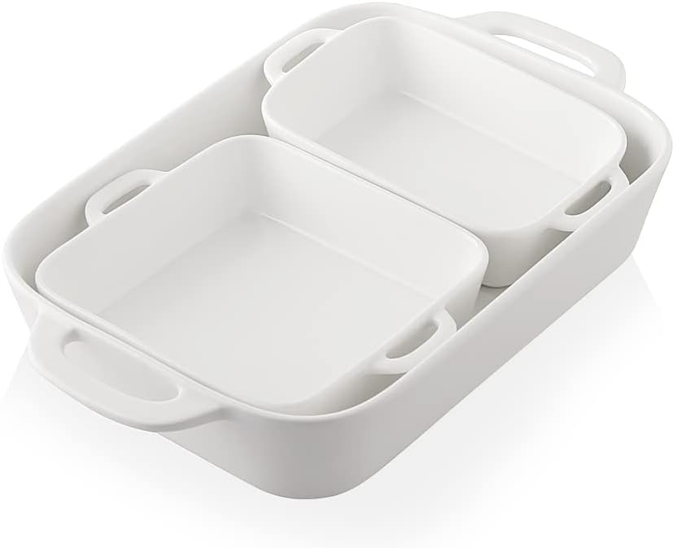 Sweejar Ceramic Bakeware Set, Rectangular Baking Dish for Cooking, Kitchen, Cake Dinner, Banquet and Daily Use, 12.5 X 8.9 Inches Porcelain Baking Pans (White) - Red image number 7