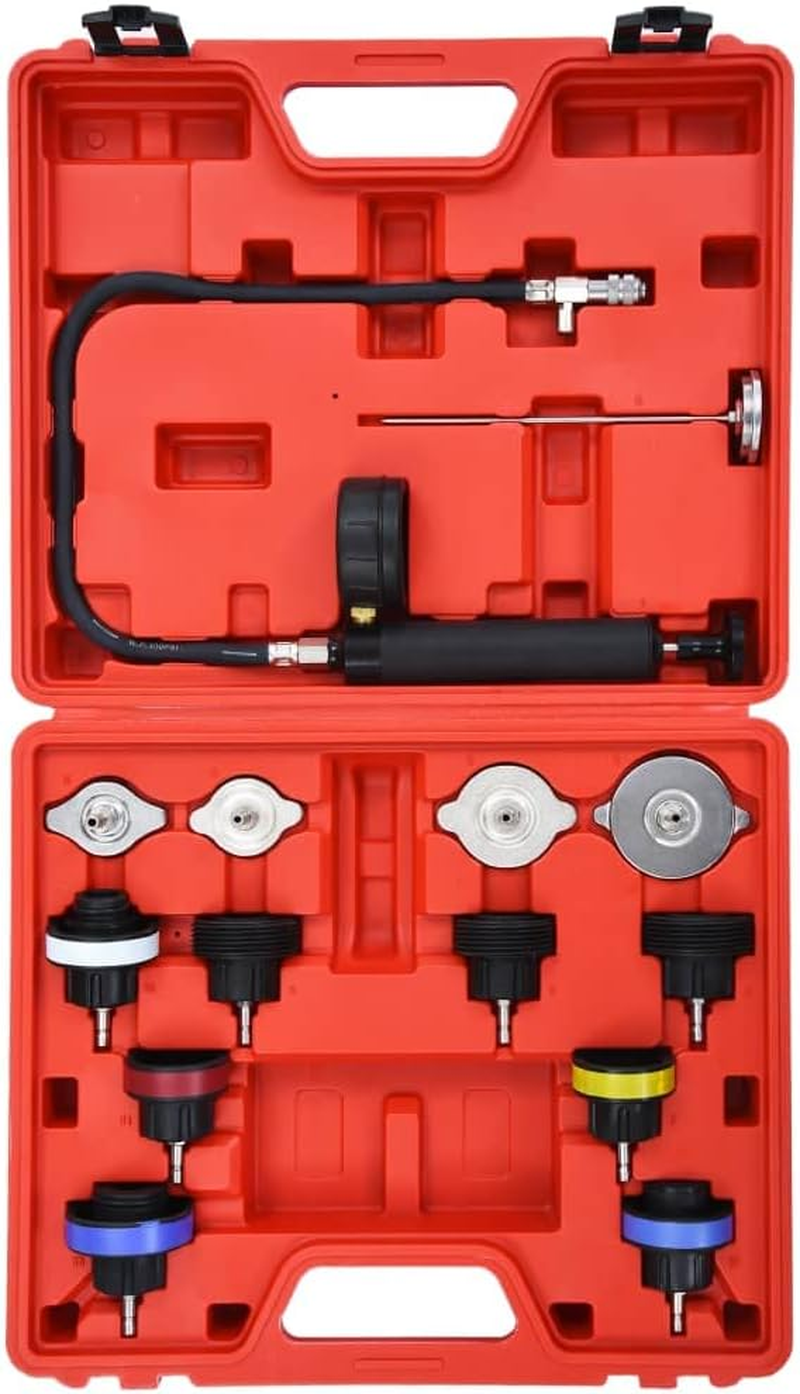 14 Piece Cooling System & Radiator Cap Pressure Tester Kit, Universal Automotive Leak Detector Tool for Cars, Trucks, Suvs, Durable Workshop Equipment image number 3