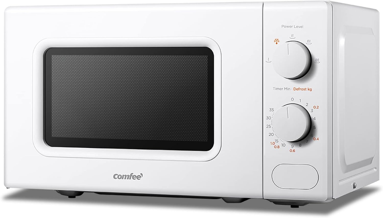 COMFEE' 700W 20L White Microwave Oven with 5 Cooking Power Levels, Quick Defrost Function, and Kitchen Manual Timer - Compact Design CM-M202CC(WH)