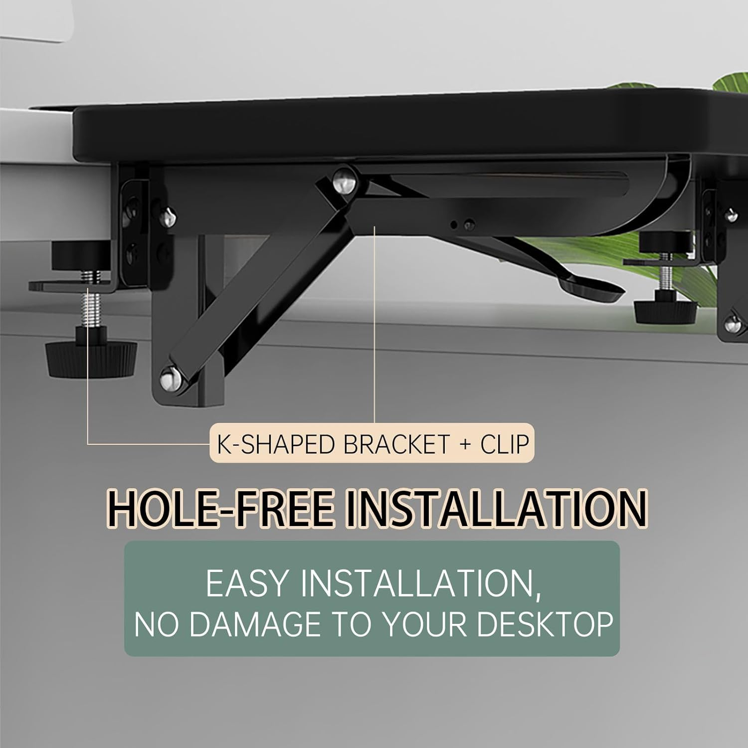 OUGIC Ergonomics Desk Extender Tray, 11.8"X5.9" Punch-Free Clamp On, Foldable Keyboard Drawer Tray, Table Mount Arm Wrist Rest Shelf, Computer Elbow Arm Support image number 5