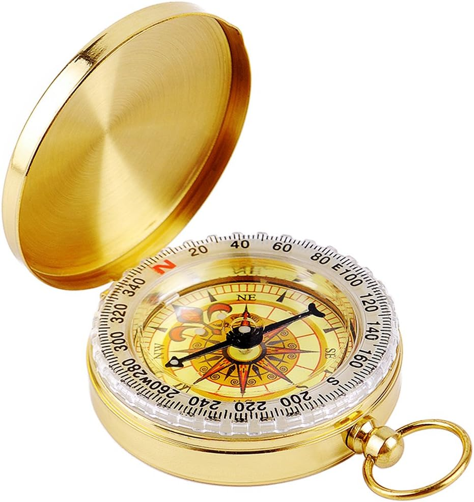 Military Compass Glow in the Dark, MAXIN Portable Pocket Watch Flip-Open Compass Waterproof for Camping, Hiking and Other Outdoor Activities. (Golden) image number 1