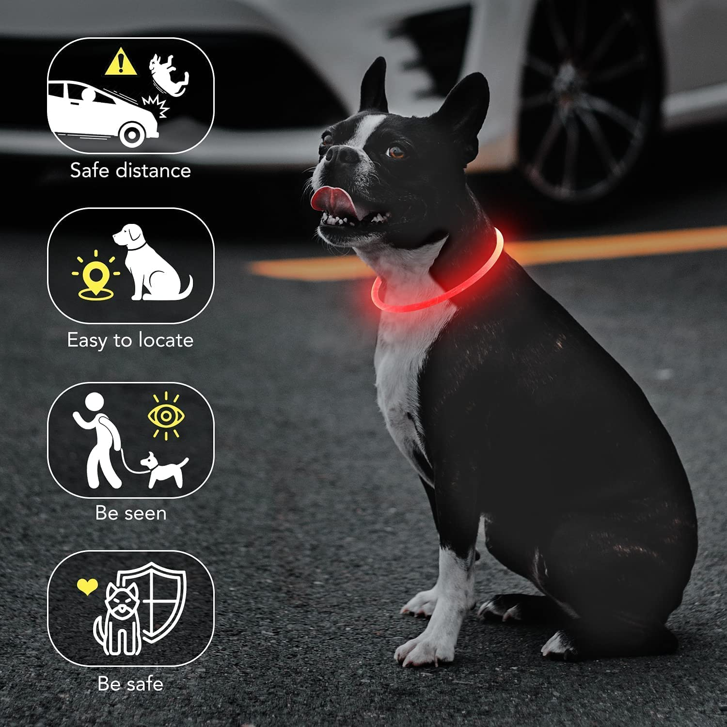 LED Dog Collar USB Rechargeable, Glowing Pet Dog Collar for Night Safety, 3 Glow Modes, Fashion Light up Collar for Small Medium Large Dogs (Red) image number 3