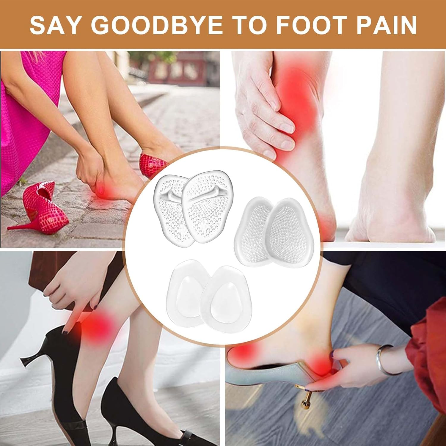 3 Pairs of Forefoot Pads, Comfort High Heels Shoe Pads, Anti-Slip Silicone Pads Forefoot, Ball of Foot Cushion with Anti-Slip Massage Function, Gel Pad Forefoot for Prevents Calluses Reduces Pain image number 3