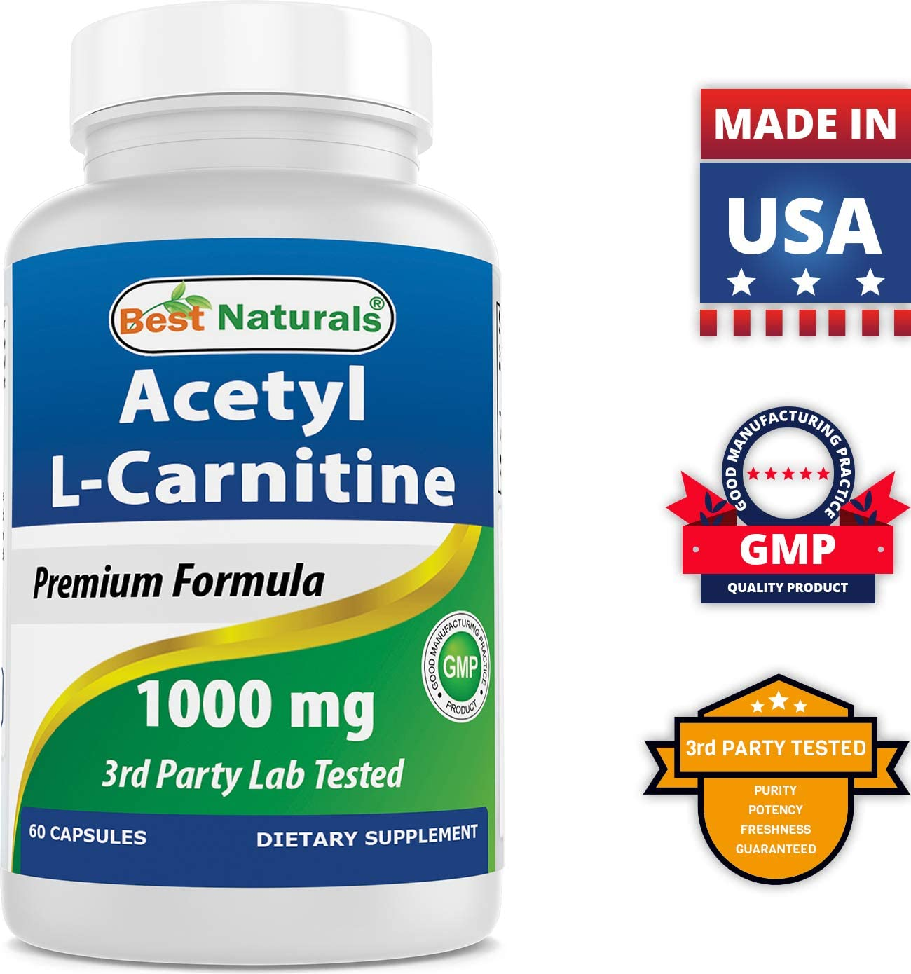Best Naturals Acetyl L-Carnitine 1000 Mg 60 Capsules (60 Count (Pack of 2)) image number 2