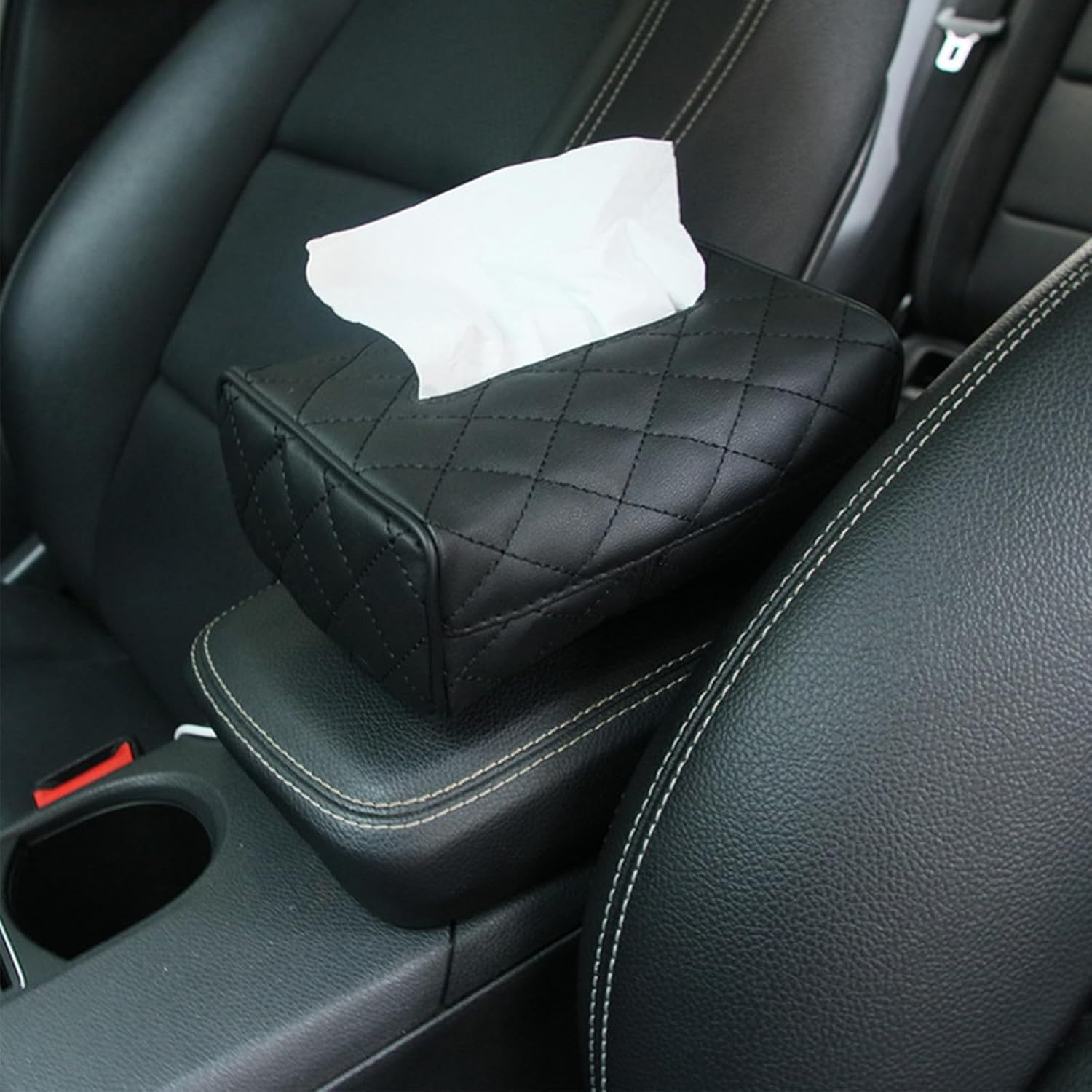 Car Chair Back Mounted Tissue Holder PU Leather Case,Black image number 6