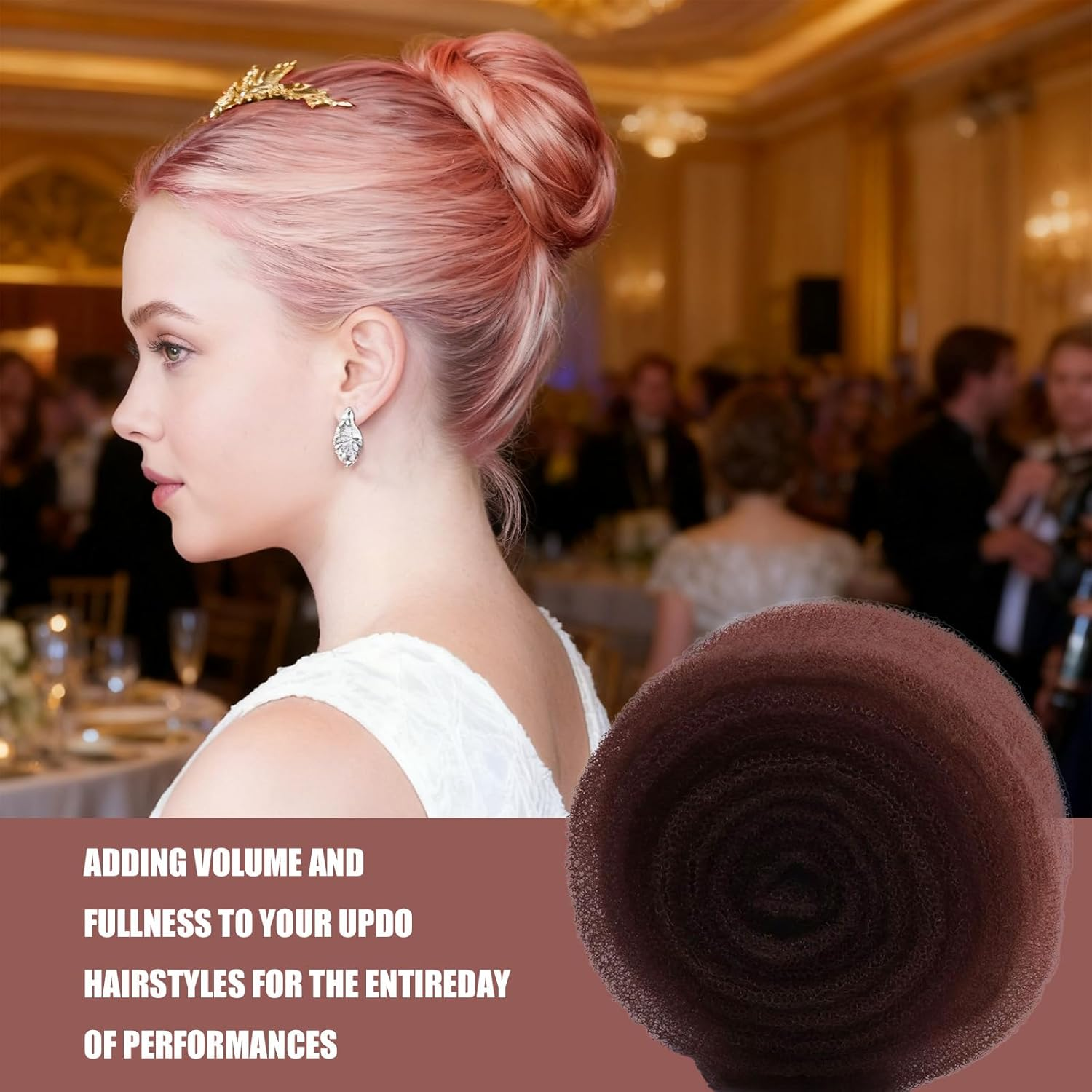 Hair Bun Maker & Styling Accessories Set, Volumizing Sponge for Updos with 70 Bobby Pins, Thin Hair Filler, Salon Must-Have Tool - 1 Piece, Dark Brown image number 6