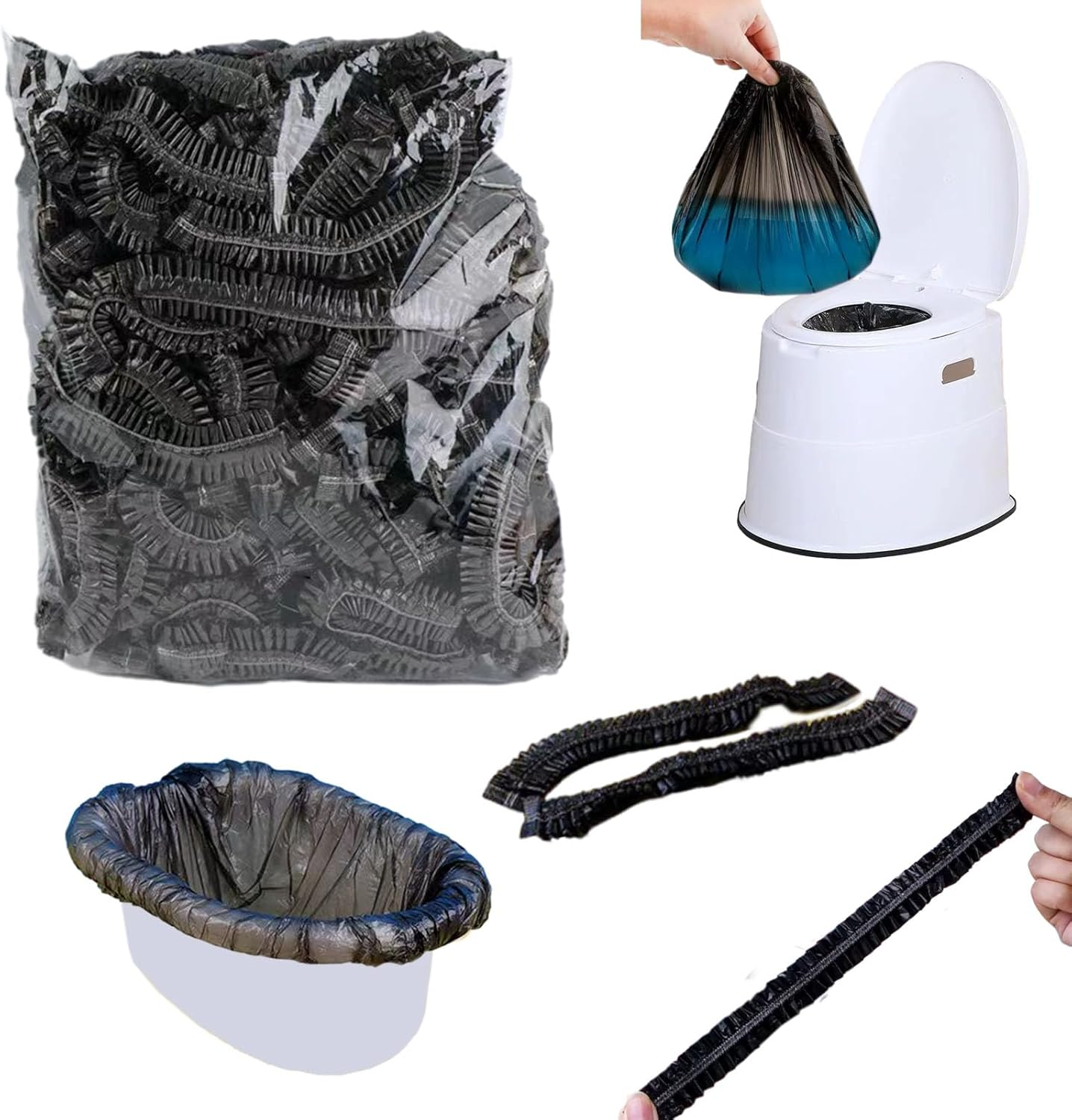 MIUPOO Potty Chair Liners with Elastic, Portable Potty Training Bags, Potty Refill Liners Disposable for Toddlers Kids and Baby,Toilet Seat Cover,100 Pieces,19X8 Inches,Black
