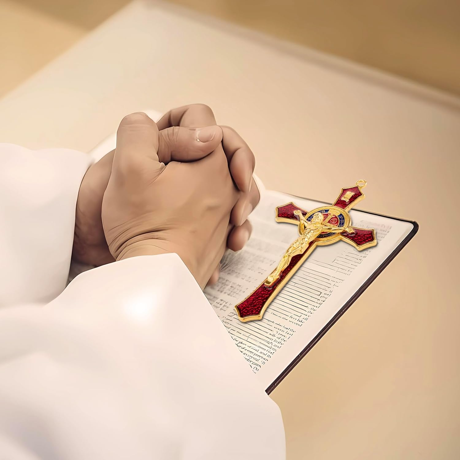 Brilucky St. Benedict Crucifix Wall Cross, Red Enamel Wall Art, 4.7 X 2.7 Inch, Catholic Decor image number 1