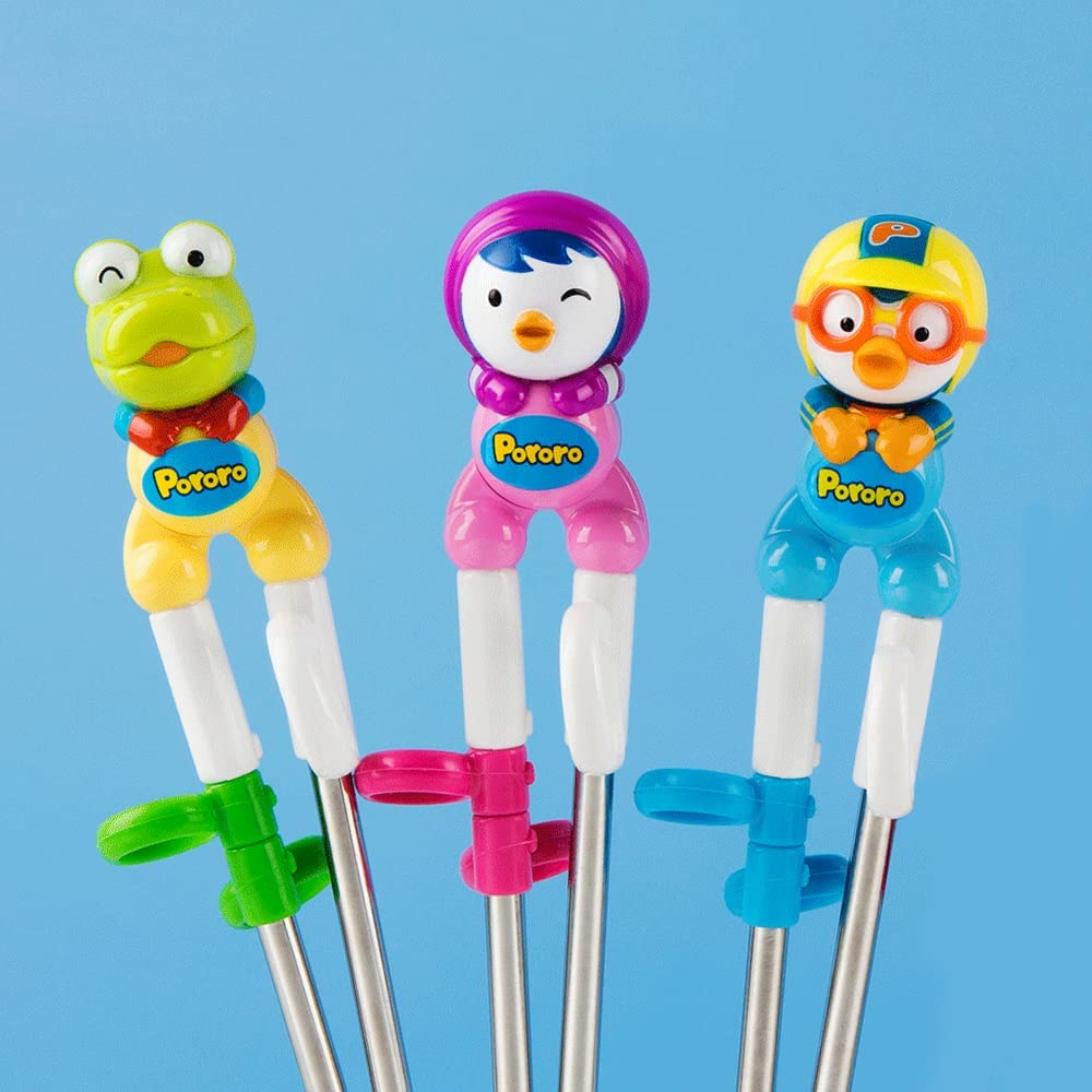 Edison Pororo Training Chopsticks for Right-Hand Children Kids (Stainless Steel, Blue, Yellow, Dishwasher Safe) image number 3