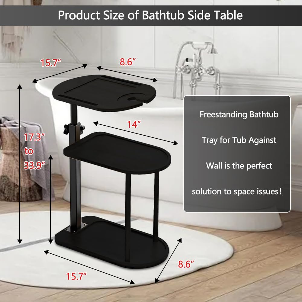 3 Layer Bathtub Tray Table,Bamboo Swivel Bathtub Side Table Height Adjustable,Freestanding Bathtub Tray for Tub against Wall,Bathtub Accessories&Bathroom Organizer for Luxury Home Spa (Black) image number 4