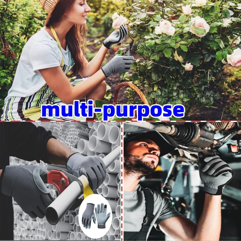 Lightweight Work Gloves,Touch Screen Flex Deerskin Leather Garden Gloves for Yard Working, Gardening, Cycling, DIY and Builders for Men Women (Gray) image number 3