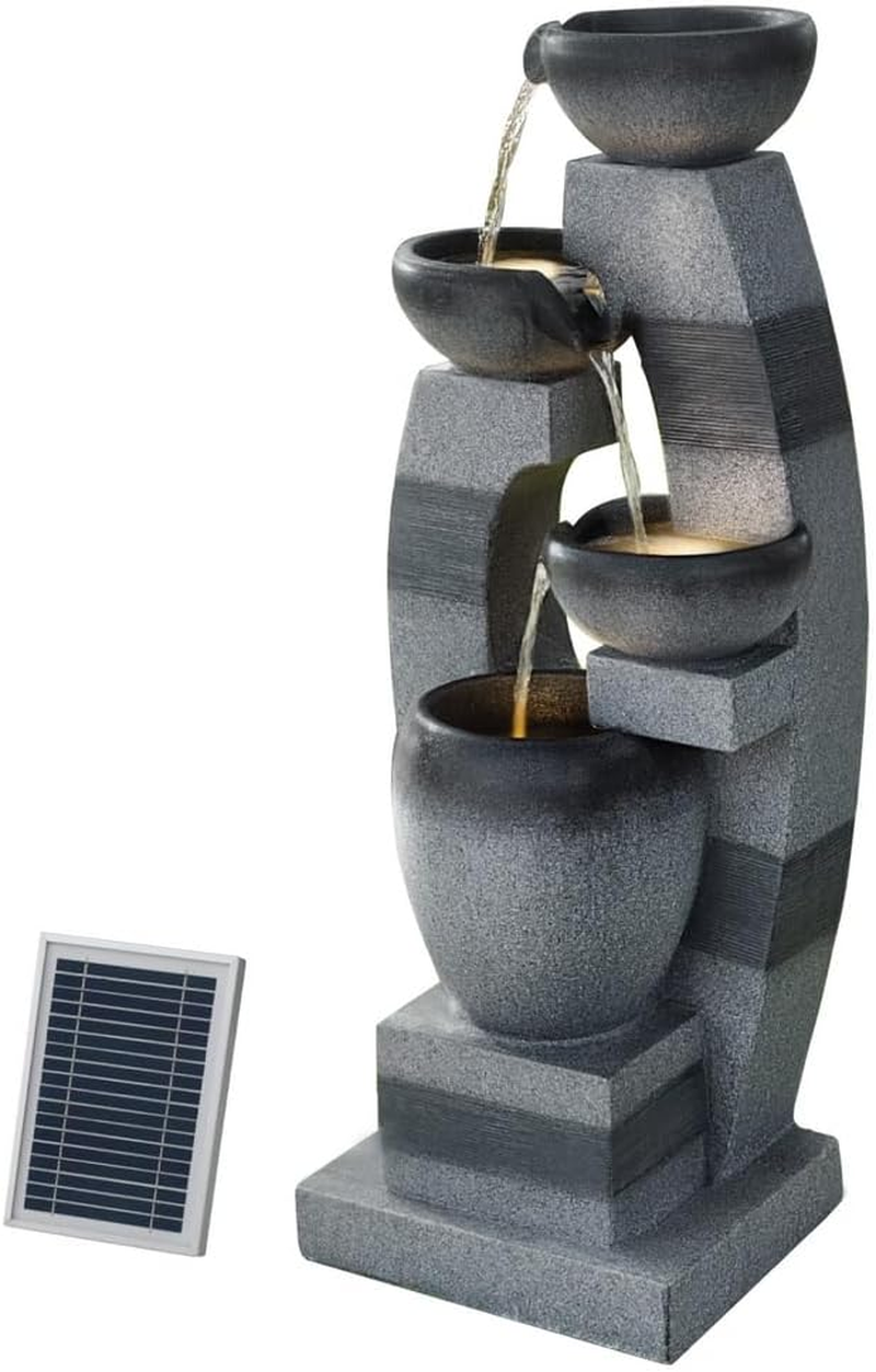 Gardeon Solar Fountain Water Feature Outdoor Fountain Indoor 3-Tier Bowl Cascading Grey image number 3
