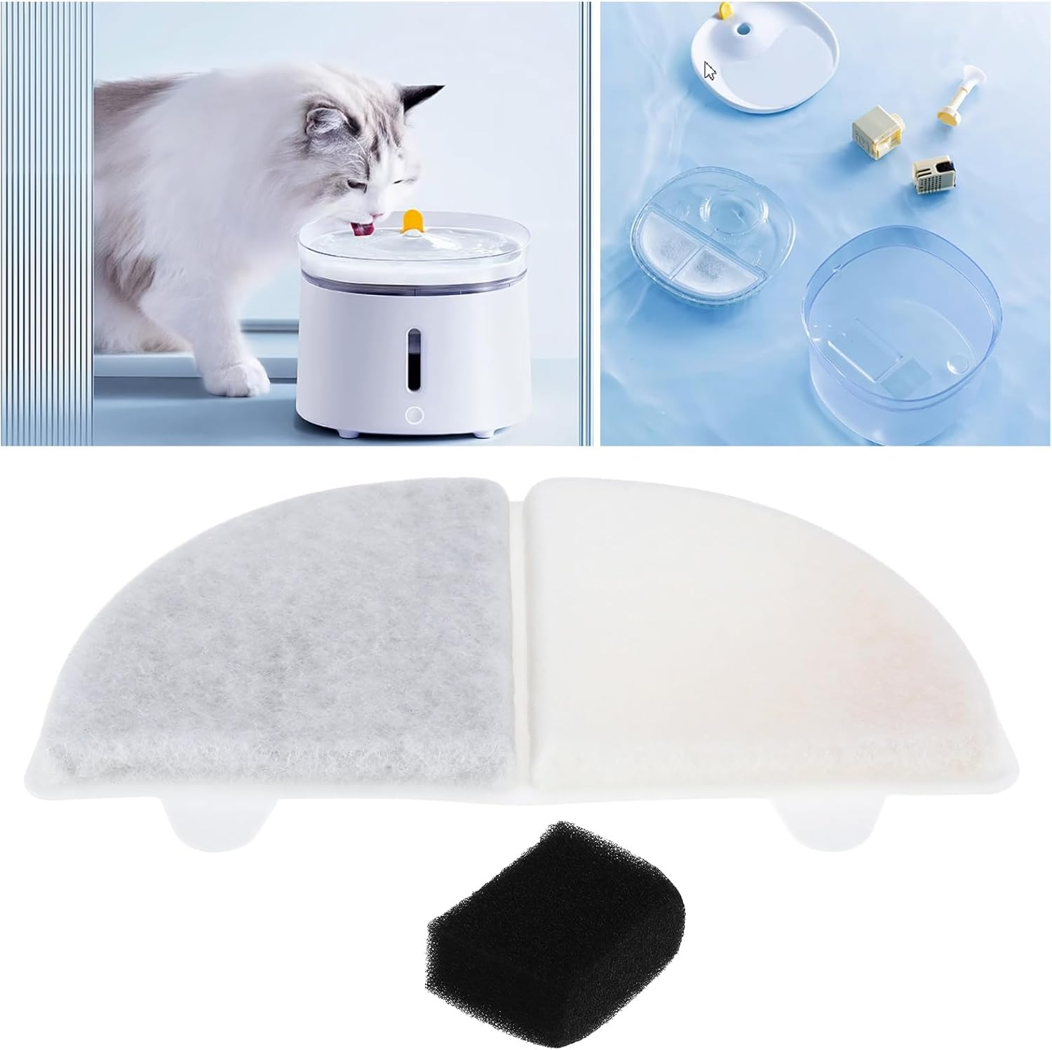 Emagtech Pack of 6 Cat Water Fountain Filters with Sponges Compatible with 68 Oz/2 L Drinking Fountain WF20 CF20 Pet Water Dispenser Cartridge Replacement