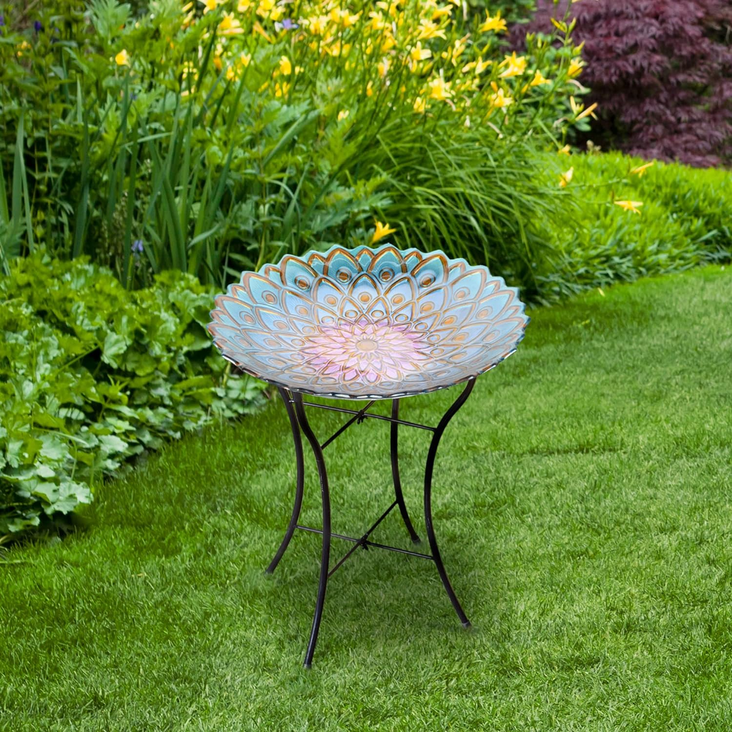 Teamson Home 17.99" Handpainted Flower Glass Birdbath, Multi image number 5