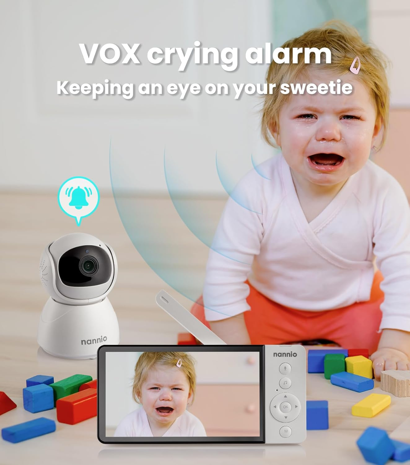 Nannio New Comfy 5'' HD No Wifi Baby Monitor with Camera, IPS Display, 5000Mah Battery, 1000Ft Long Range, Remote, Clear Night Vision, 2-Way Audio, Temp Sensor, Ideal Baby Gifts (Nannio New Comfy 5'') image number 1