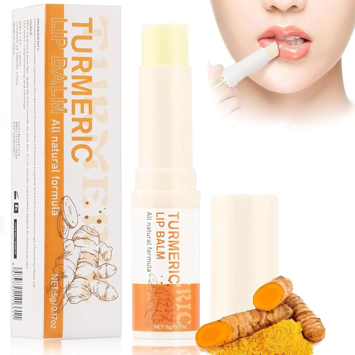 Turmeric Lip Balm,Turmericlip Balm for Dark Lips, Turmeric Moisturizing Lipbalm ,With Turmericroot Oil,Help Fade Lips, Gentle Exfoliating Scrub,Moisturize & Nourish Dry, Cracked, Dull, Reduce Fine Lines Lip image number 2