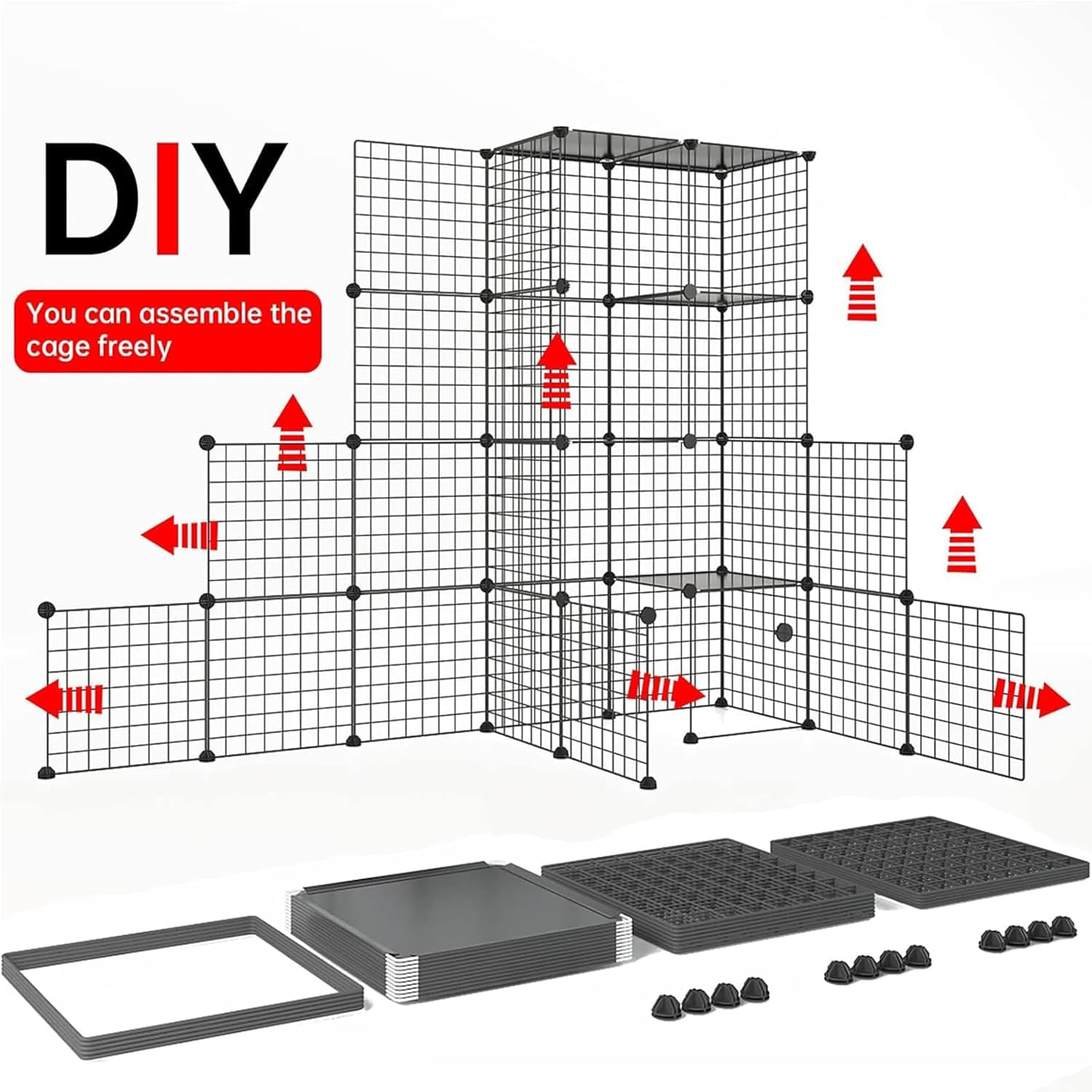 Cat Cage Indoor Cat Enclosures DIY Cat Playpen Metal Kennel,Pliable Cage Playpen Box Crate Kennel - 111CM L X 75CM W X 146CM H Large Exercise Place Ideal for 1-3 Cat image number 2