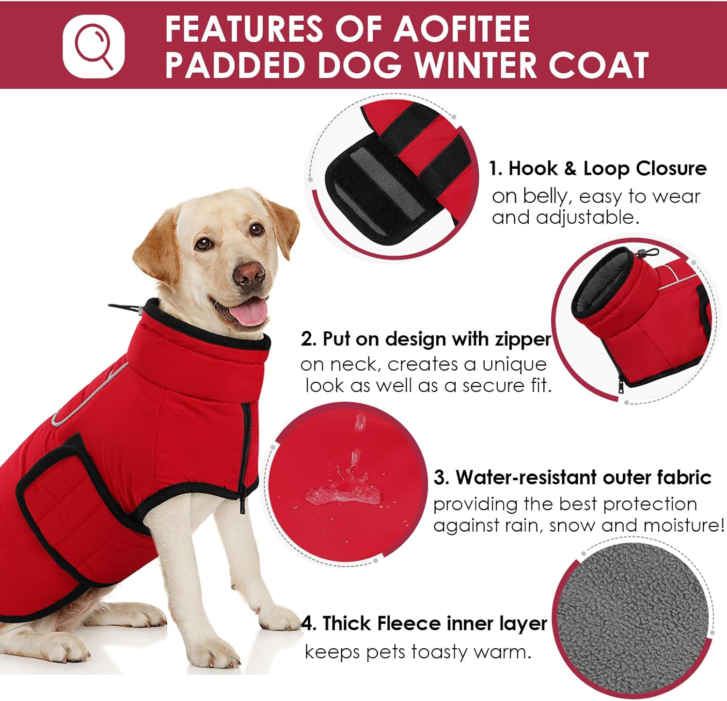 AOFITEE Dog Coat, Warm Dog Winter Jacket for Small Dogs, Reflective Dog Coat with Integrated Harness, Waterproof Fleece Dog Coat with Turtleneck for Yorkshire, West Highland