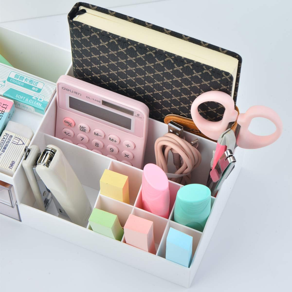 Citmage Desk Organizer Caddy with 12 Compartments Office Workspace Drawer Organizers Desktop Holder Plastic Stationery Supplies Storage Box for Pencils,Markers,Erasers,Pens,Sticky Notes(White)&hellip; - Blue 2 image number 3