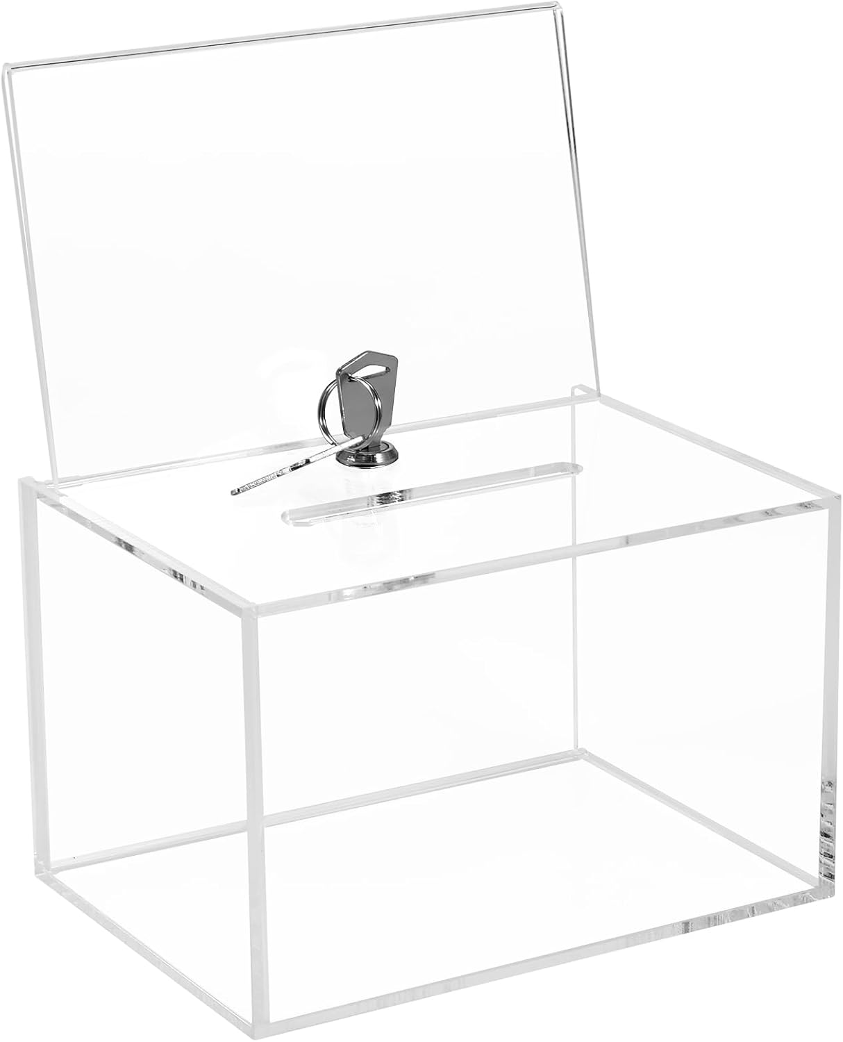 Acrylic Donation Box with Lock and Sign Holder,16X11.5X10Cm Portable Clear Suggestion Box, Storage Container Multipurpose Raffle Box for Fundraising Voting Charity Ballot Contest Suggestions (A) image number 6