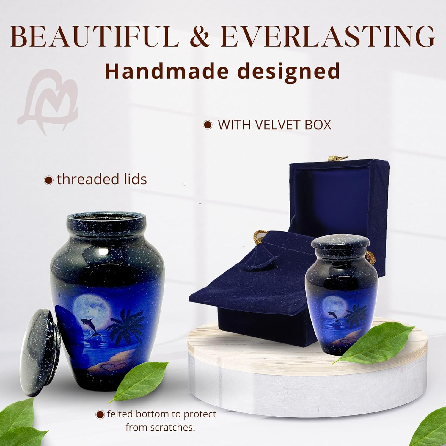 Keepsake Urn - Moon Dolphin with Moon Keepsake Cremation Urn for Human Ashes, Black Blue Aluminium, 3 Cu.In image number 5