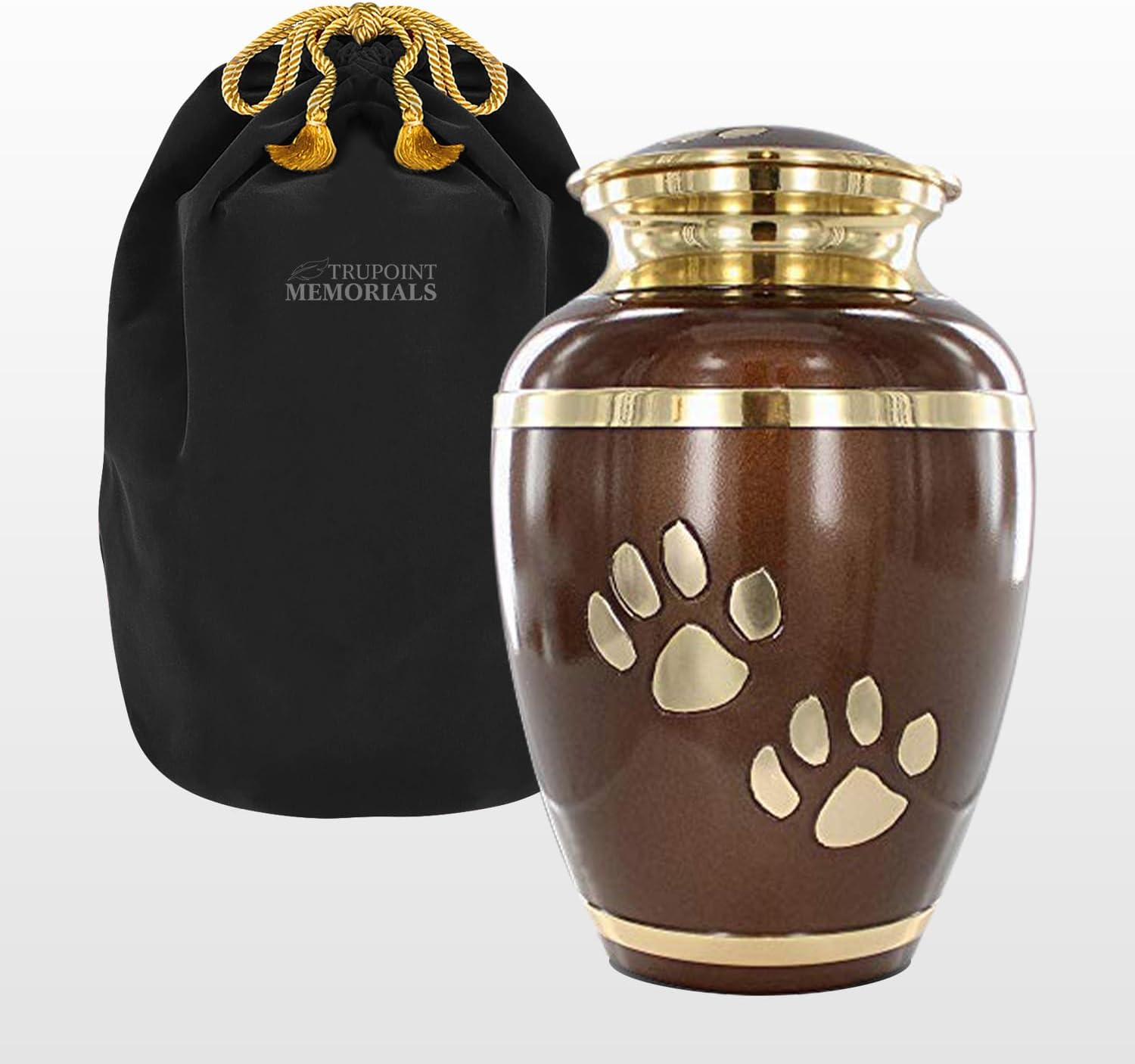 Always Faithful Small Gold Pet Urns for Dogs Ashes and Cats Too - Find Peace and Comfort with This Quality Dog or Cat Pet Urn - 4 Inches Tall Holds Remains up to 17 Lbs - with Velvet Bag