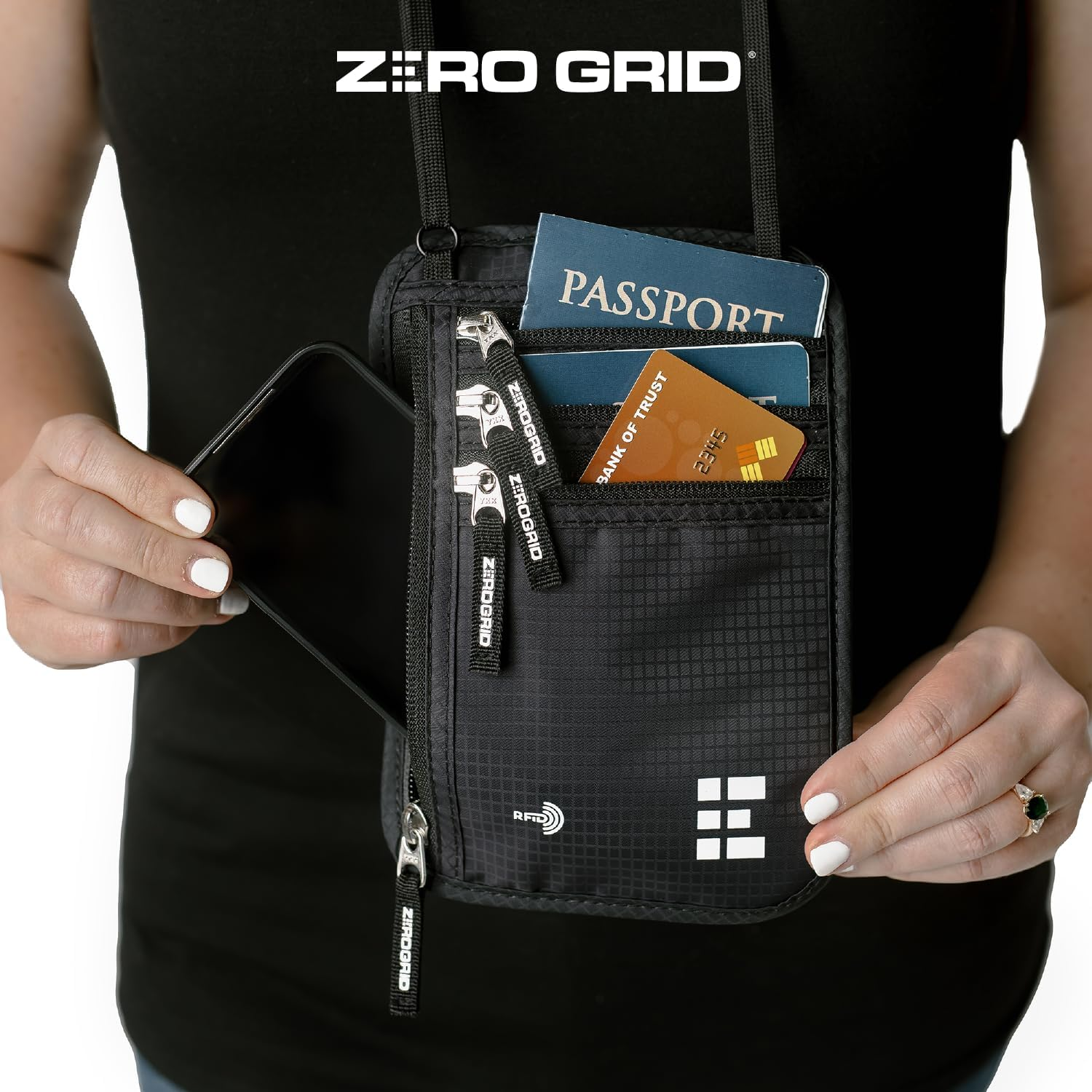 Travel Neck Wallet with RFID Blocking, Travel Neck Pouch Passport Holder for Women and Men, Black, X-Large, Rfid Wallet