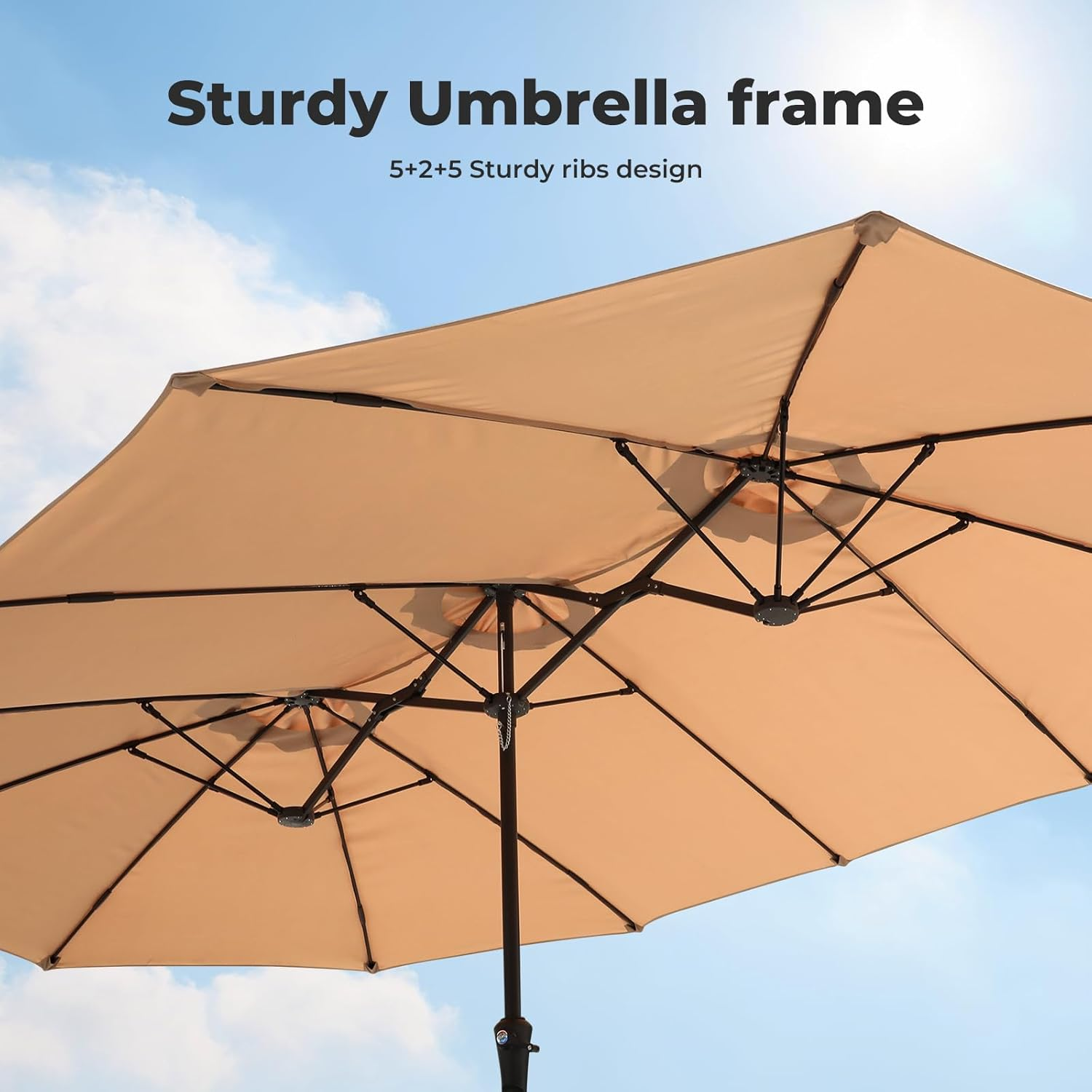 4X2M/4.5X2.6M Double-Sided Large Patio Umbrella with Base Included, Outdoor Extra Large Rectangle Market Umbrella with Crank Handle and 12 Sturdy Ribs for Pool Lawn Garden(Dark Grey/Khaki) image number 3