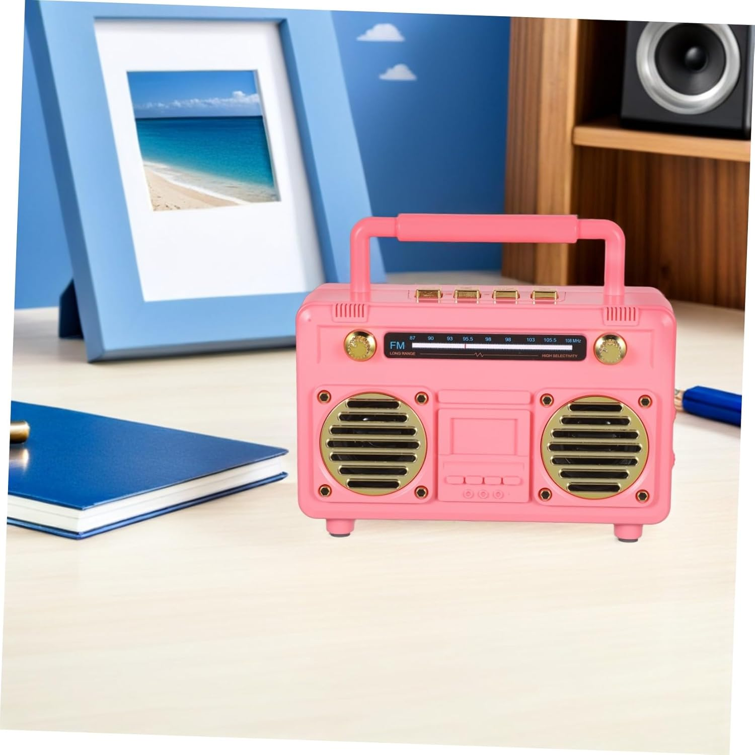 SECFOU Portable Mini Retro Speaker with Built Subwoofer Wireless Outdoor Radio for Camping and Travel Sturdy Battery for Compact Vintage Music Player for Home Desk Decor image number 3